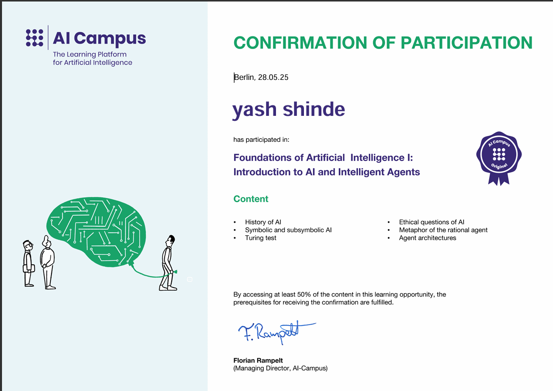 Foundations of Artificial Intelligence :Introduction to Al and Intelligent Agents